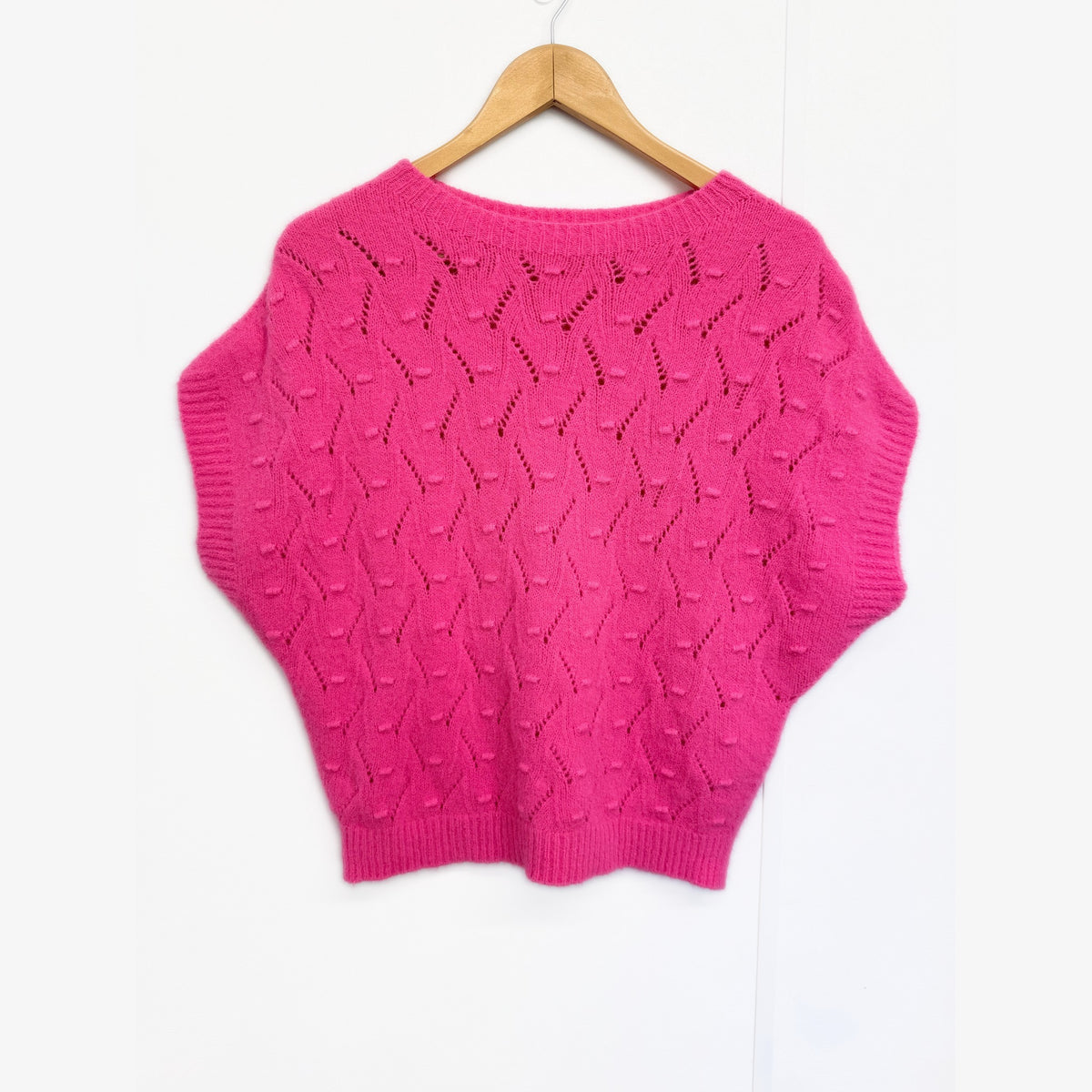 Hot Pink soft bobble pointelle knit tank top on hanger, front