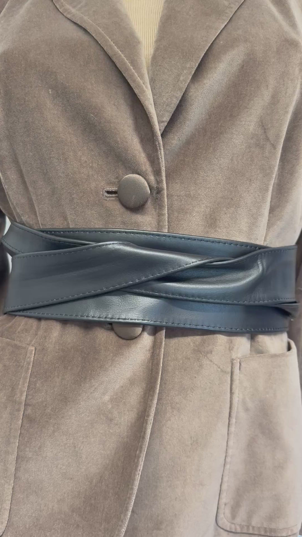 Black real leather obi belt styling video
