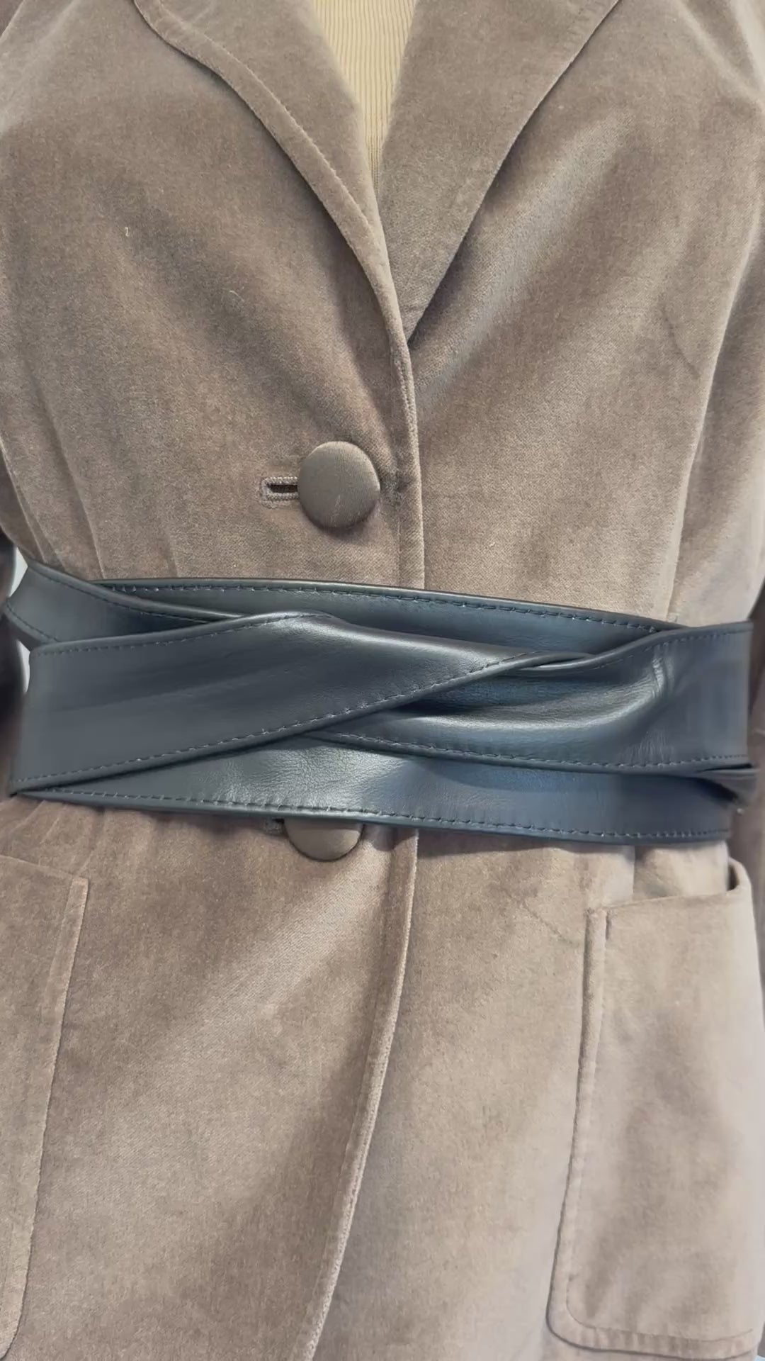 Black real leather obi belt styling video