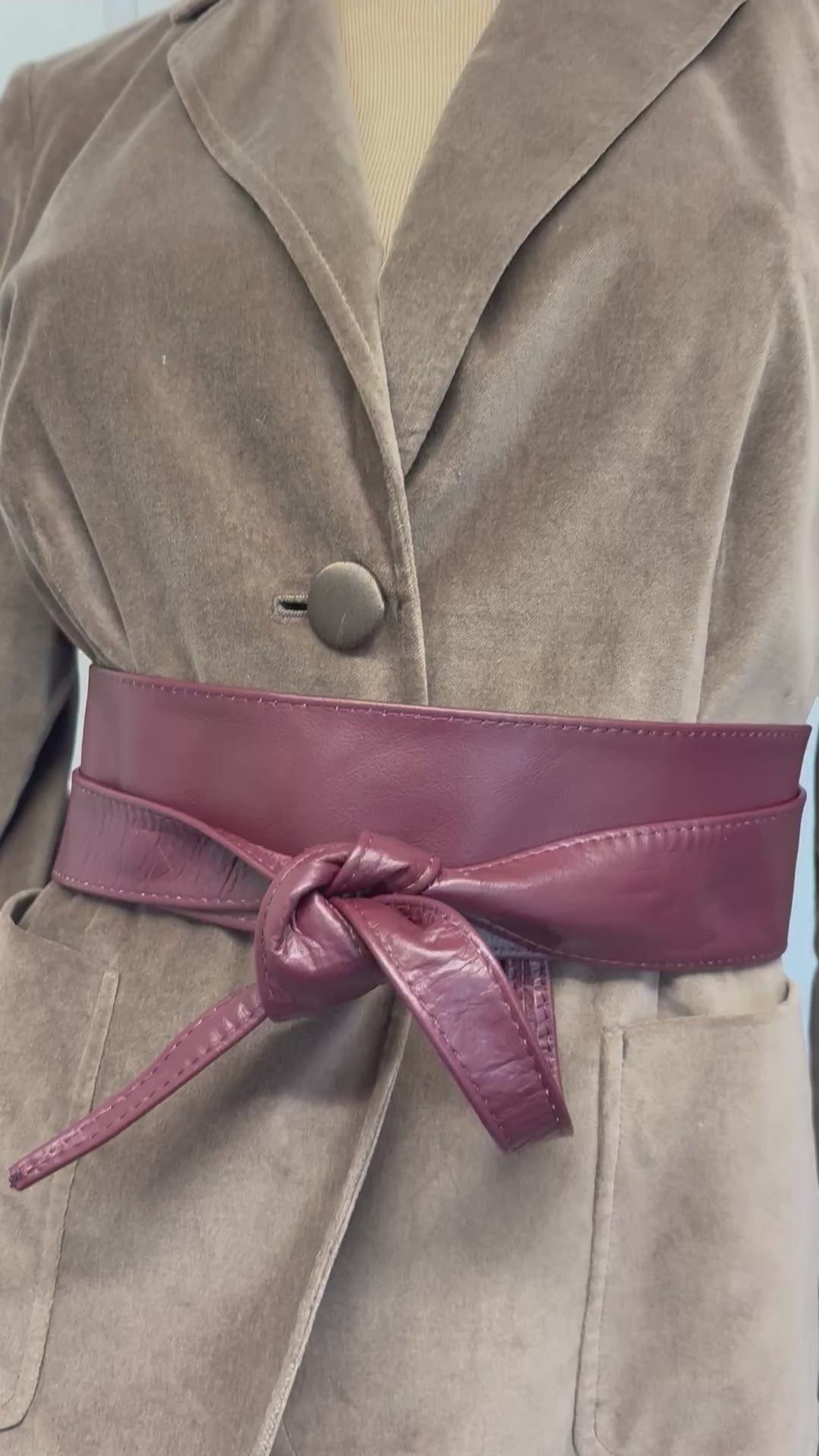 Burgundy real leather obi belt styling video