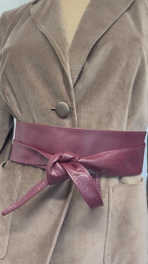 Burgundy real leather obi belt styling video
